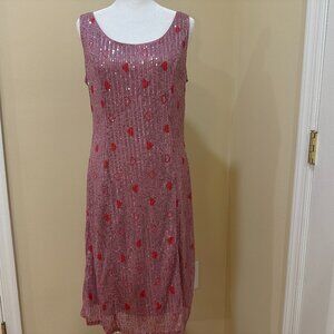 Share NWOT FAEREISTY Pink Sequin with Red Hearts Sleeveless Party Dress Sz Large